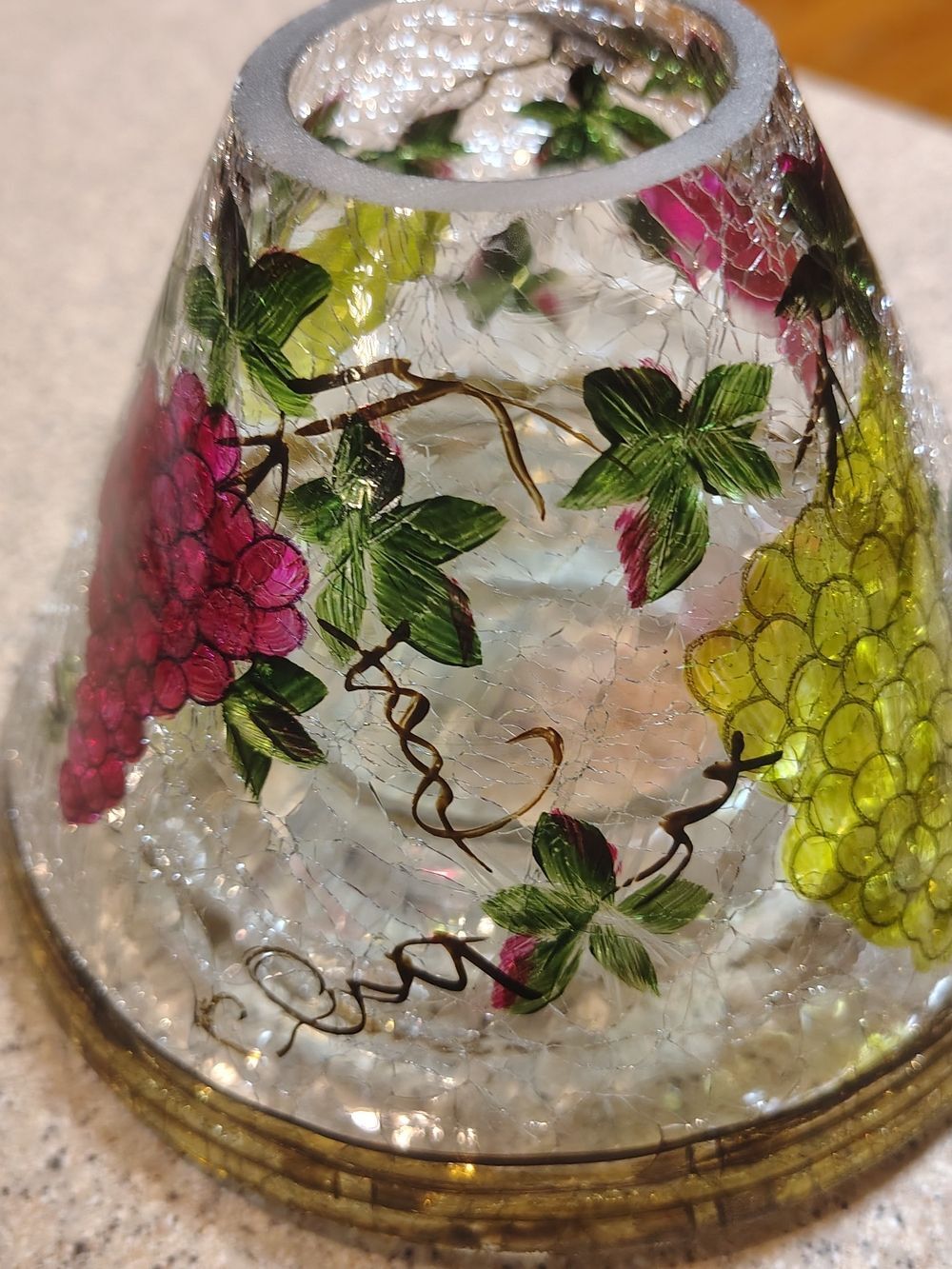 YankeeβCandle Crackle Glass Votive β Pink & Green Fruit